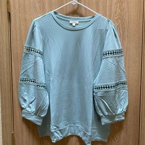 NEW Como Blu Plus Size Crochet Sleeve Sweatshirt Size 1X